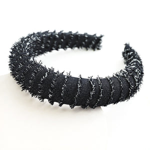 Distressed/ ripped black denim padded headband 