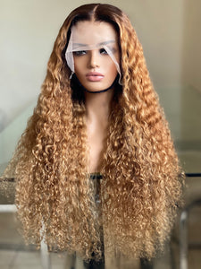 Transparent lace frontal blonde curly wig