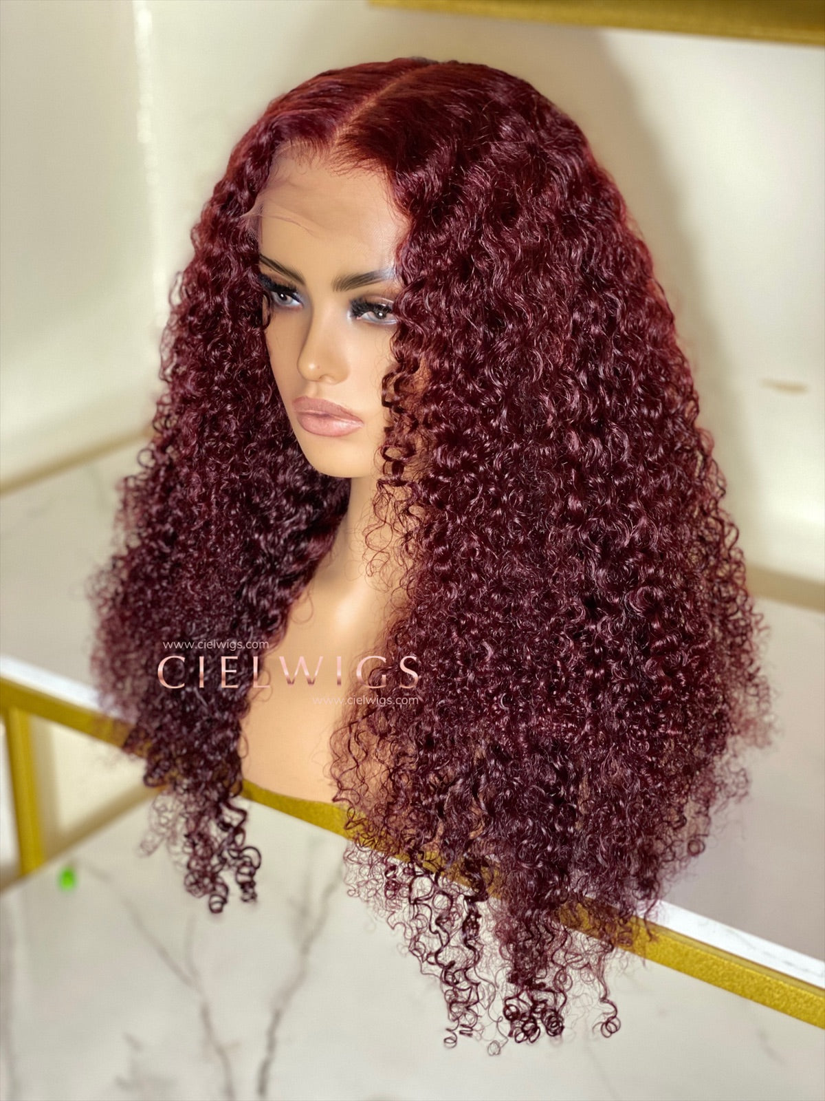 Red burgundy curly wig